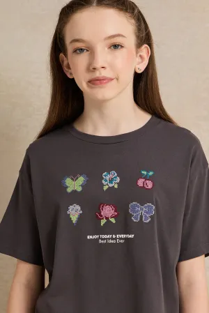 Senior Girls Charcoal Printed T-Shirt
