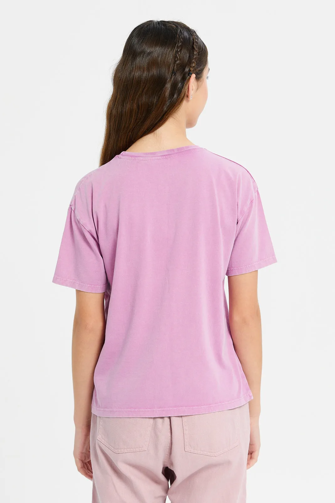Senior Girls Pink Garment Dye Boxy T-Shirt