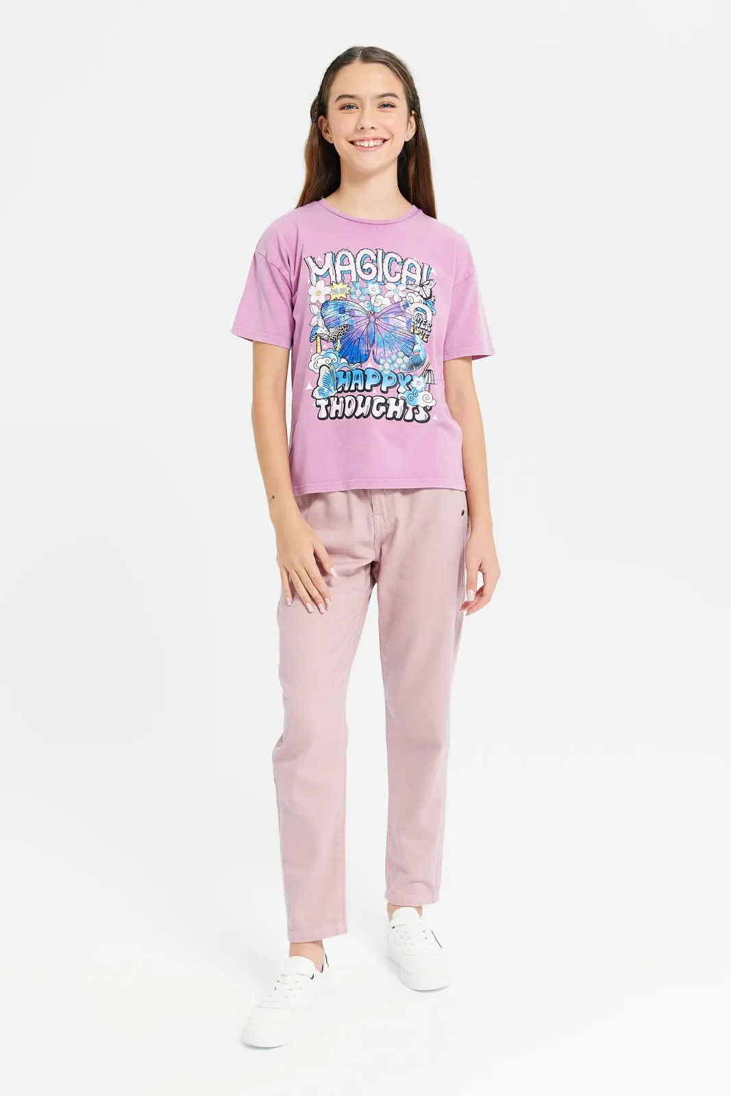 Senior Girls Pink Garment Dye Boxy T-Shirt
