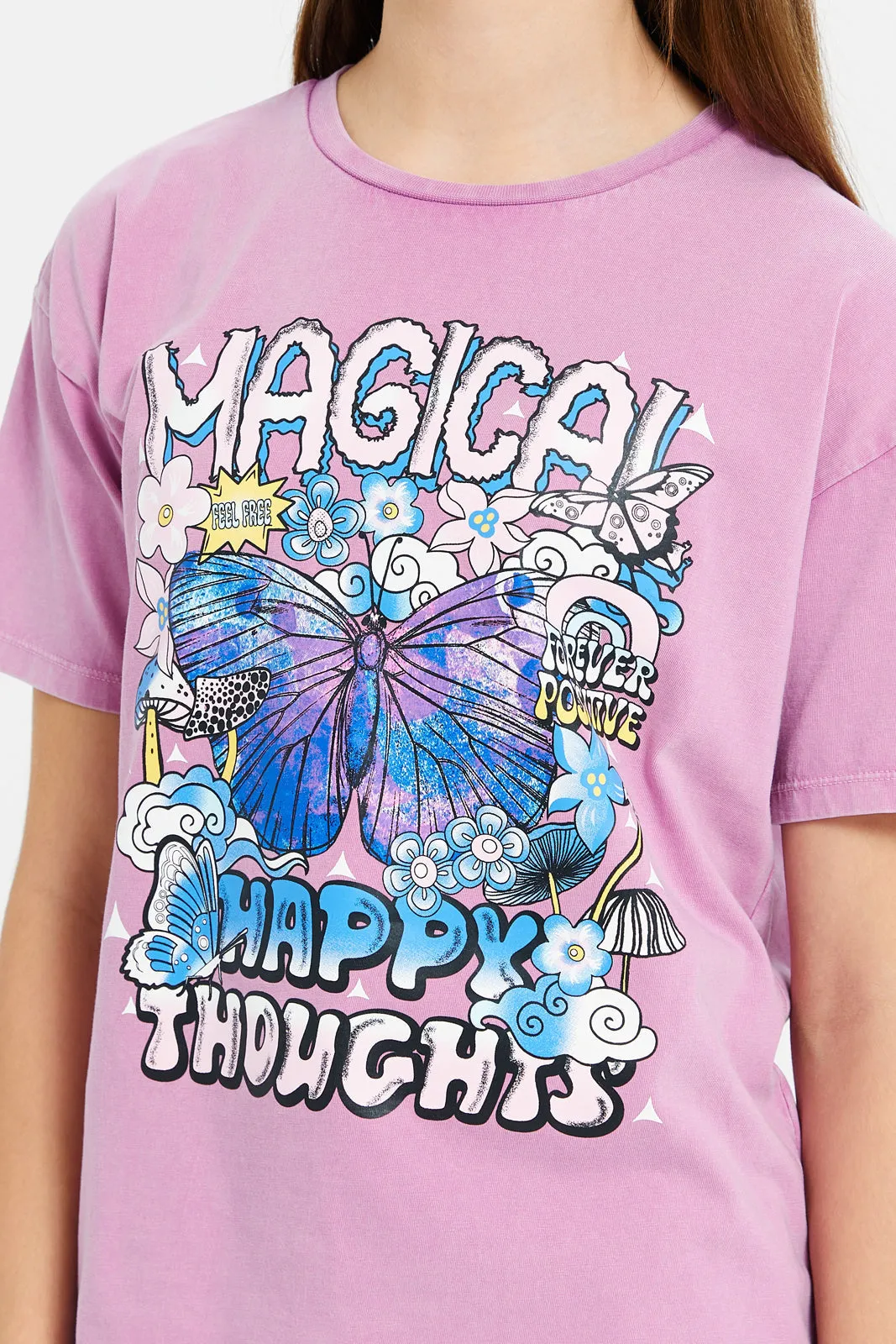 Senior Girls Pink Garment Dye Boxy T-Shirt