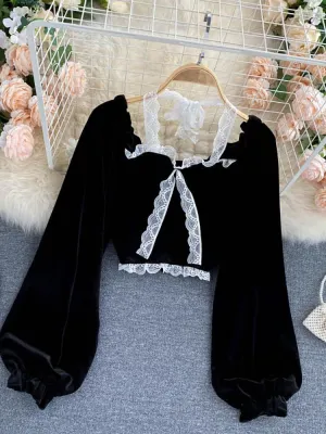 Sexy Halter Lace Patchwork Short Blouse