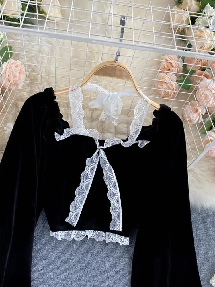 Sexy Halter Lace Patchwork Short Blouse