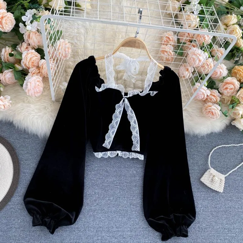 Sexy Halter Lace Patchwork Short Blouse