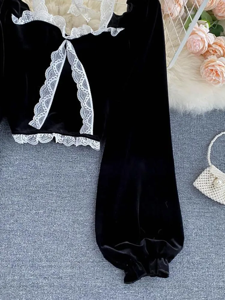 Sexy Halter Lace Patchwork Short Blouse