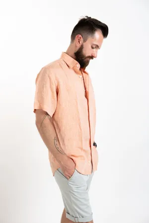 Short Sleeve Linen Shirt - Coral