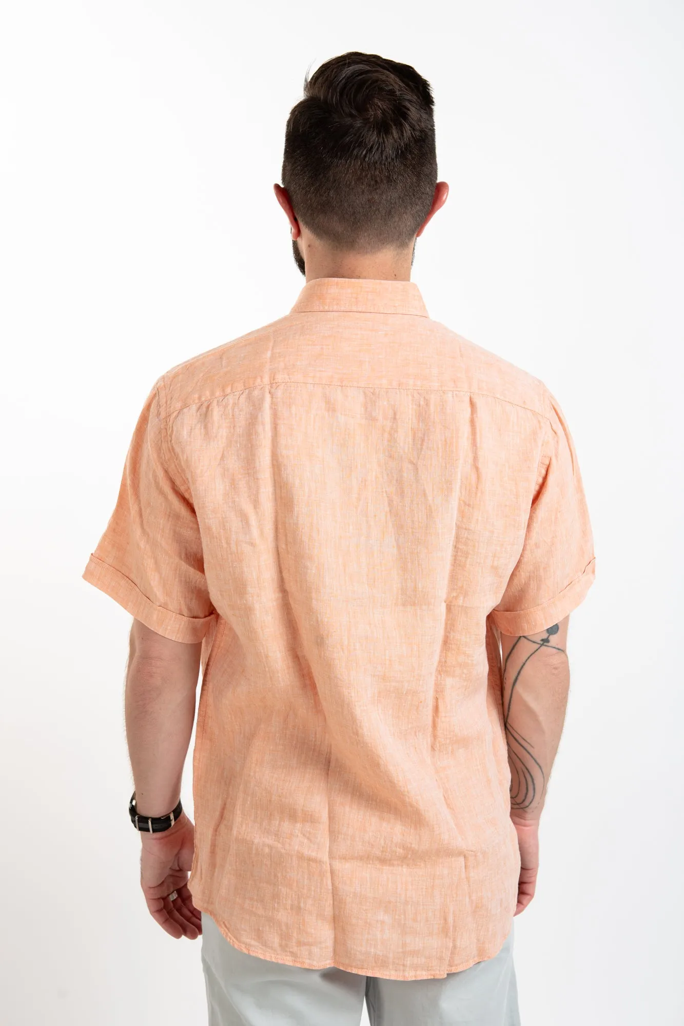 Short Sleeve Linen Shirt - Coral