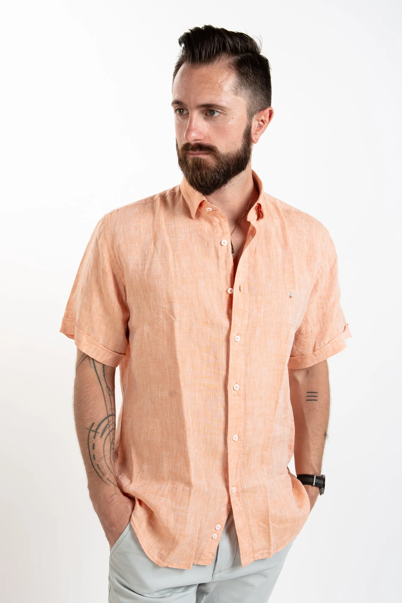 Short Sleeve Linen Shirt - Coral