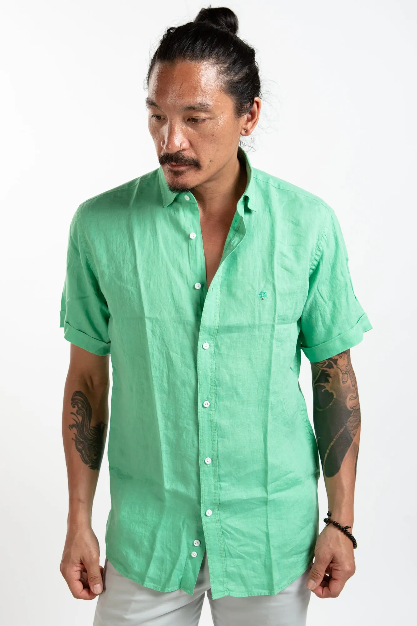 Short Sleeve Linen Shirt - Sea Moss