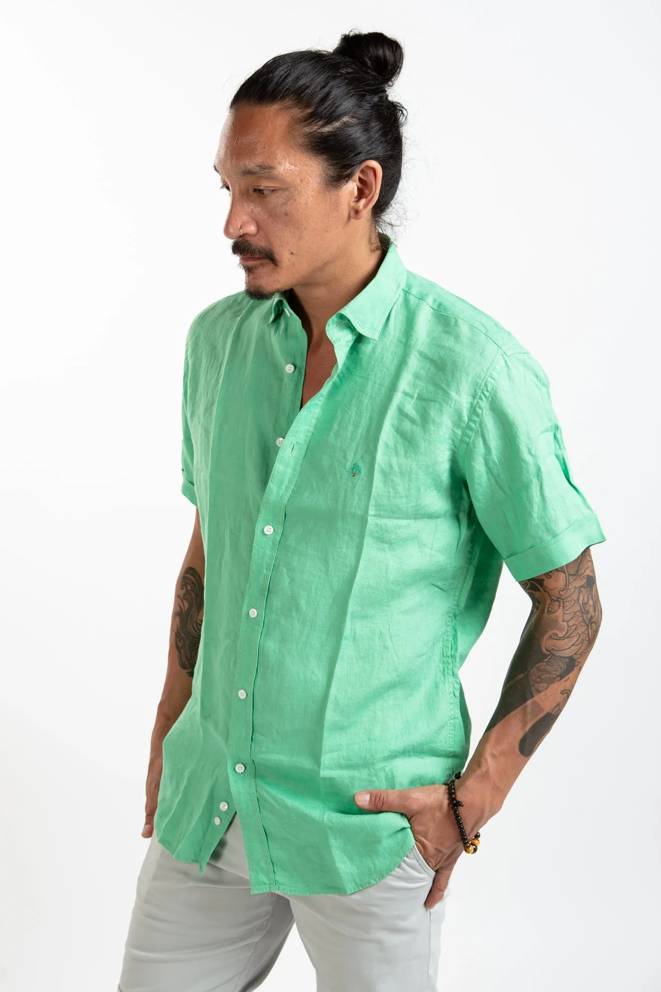 Short Sleeve Linen Shirt - Sea Moss