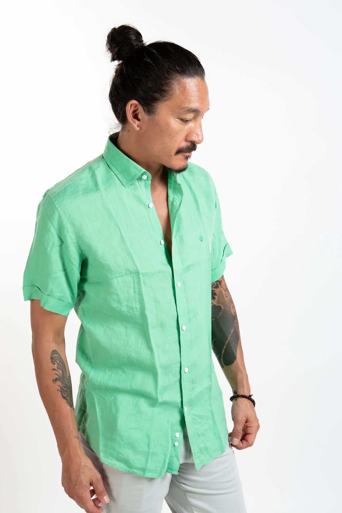 Short Sleeve Linen Shirt - Sea Moss