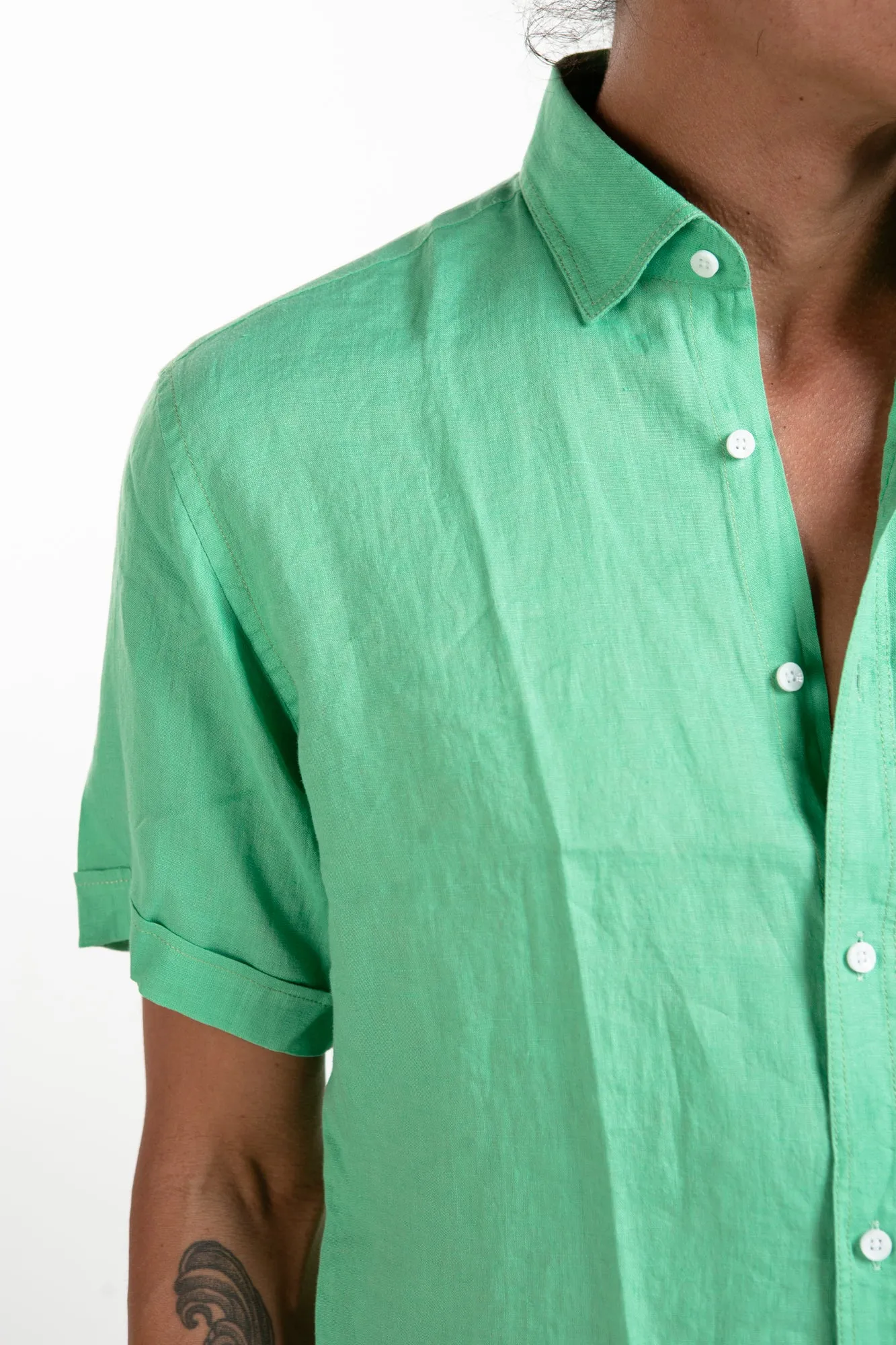 Short Sleeve Linen Shirt - Sea Moss