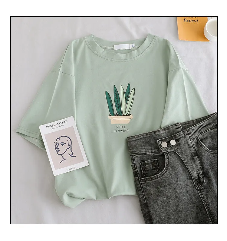 Short Sleeve T-Shirt Women Loose Minimalist Summer Popular cecWhite INS Round-Neck Half Sleeved Fresh Looking Tops T-Shirt