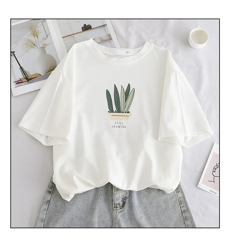 Short Sleeve T-Shirt Women Loose Minimalist Summer Popular cecWhite INS Round-Neck Half Sleeved Fresh Looking Tops T-Shirt