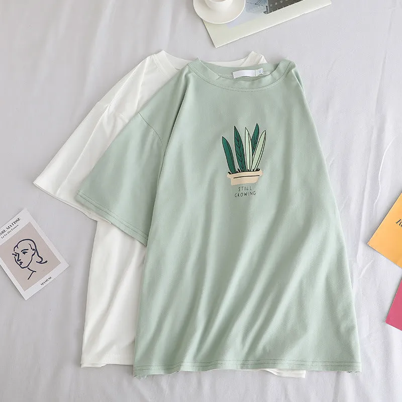 Short Sleeve T-Shirt Women Loose Minimalist Summer Popular cecWhite INS Round-Neck Half Sleeved Fresh Looking Tops T-Shirt