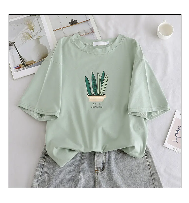 Short Sleeve T-Shirt Women Loose Minimalist Summer Popular cecWhite INS Round-Neck Half Sleeved Fresh Looking Tops T-Shirt