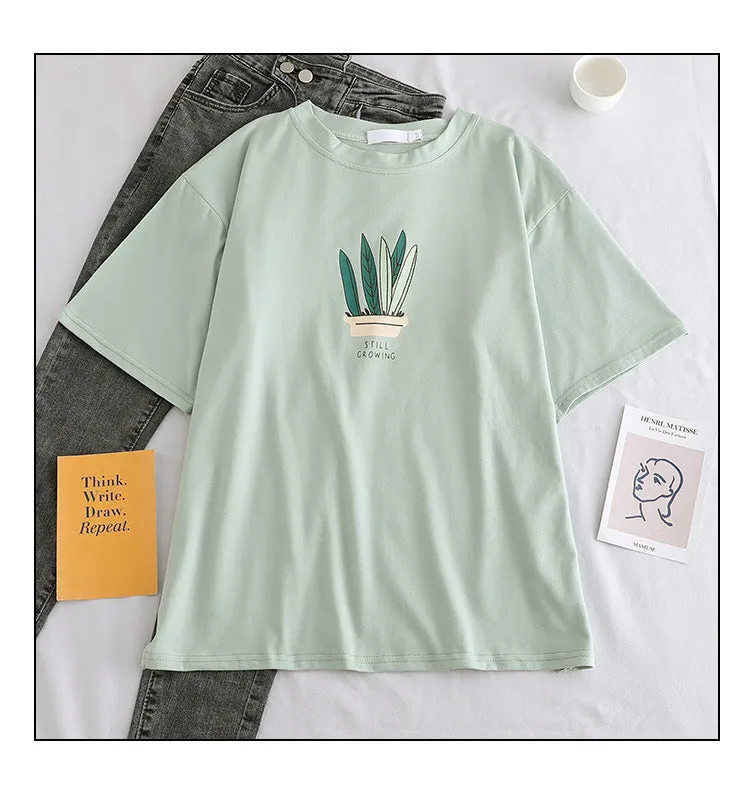 Short Sleeve T-Shirt Women Loose Minimalist Summer Popular cecWhite INS Round-Neck Half Sleeved Fresh Looking Tops T-Shirt