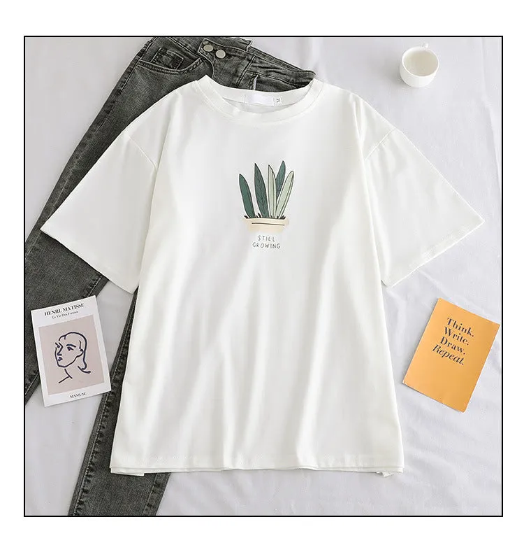 Short Sleeve T-Shirt Women Loose Minimalist Summer Popular cecWhite INS Round-Neck Half Sleeved Fresh Looking Tops T-Shirt