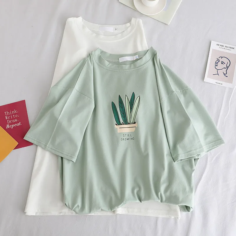 Short Sleeve T-Shirt Women Loose Minimalist Summer Popular cecWhite INS Round-Neck Half Sleeved Fresh Looking Tops T-Shirt