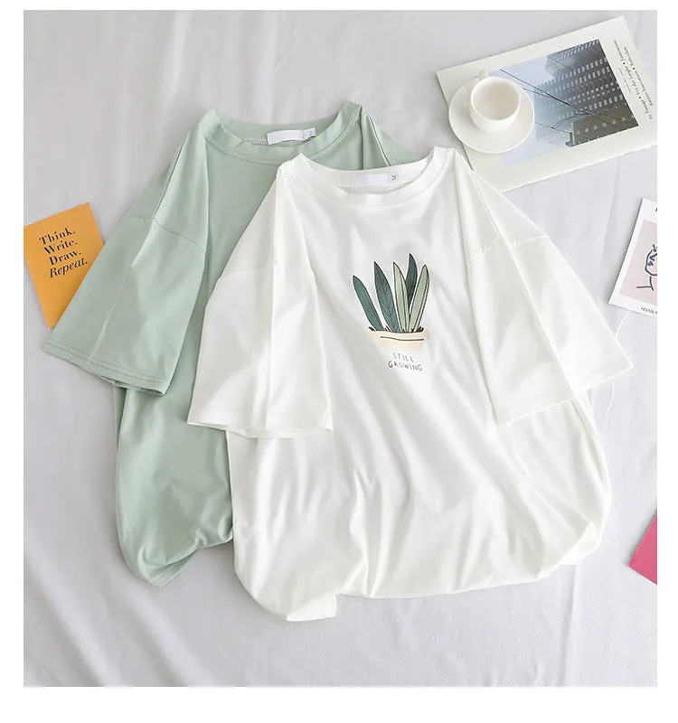 Short Sleeve T-Shirt Women Loose Minimalist Summer Popular cecWhite INS Round-Neck Half Sleeved Fresh Looking Tops T-Shirt