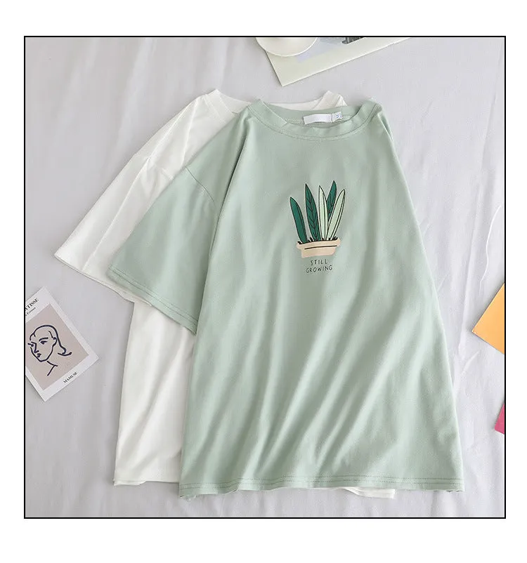 Short Sleeve T-Shirt Women Loose Minimalist Summer Popular cecWhite INS Round-Neck Half Sleeved Fresh Looking Tops T-Shirt