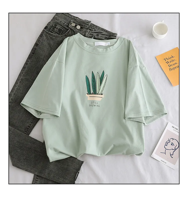Short Sleeve T-Shirt Women Loose Minimalist Summer Popular cecWhite INS Round-Neck Half Sleeved Fresh Looking Tops T-Shirt
