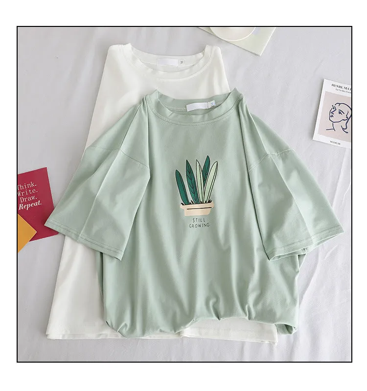 Short Sleeve T-Shirt Women Loose Minimalist Summer Popular cecWhite INS Round-Neck Half Sleeved Fresh Looking Tops T-Shirt