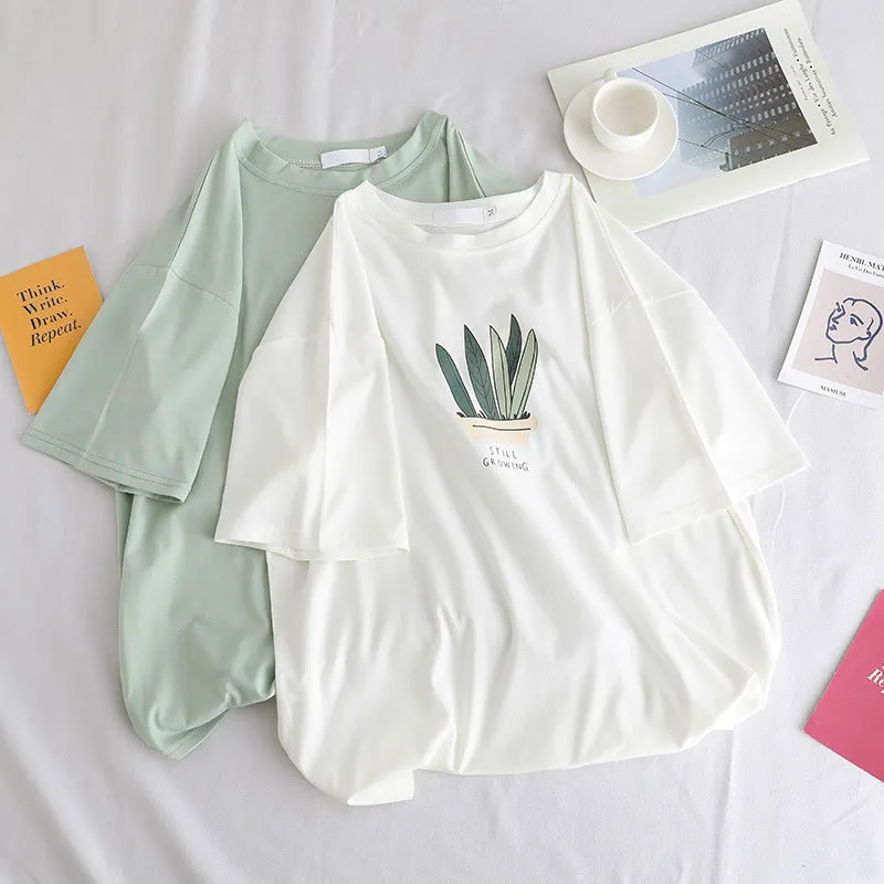 Short Sleeve T-Shirt Women Loose Minimalist Summer Popular cecWhite INS Round-Neck Half Sleeved Fresh Looking Tops T-Shirt