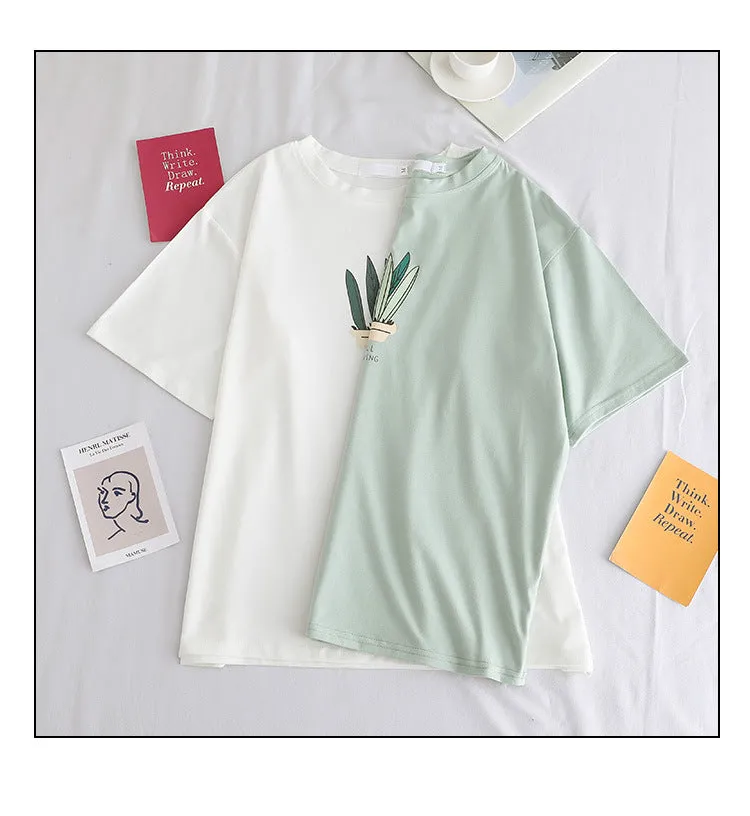 Short Sleeve T-Shirt Women Loose Minimalist Summer Popular cecWhite INS Round-Neck Half Sleeved Fresh Looking Tops T-Shirt