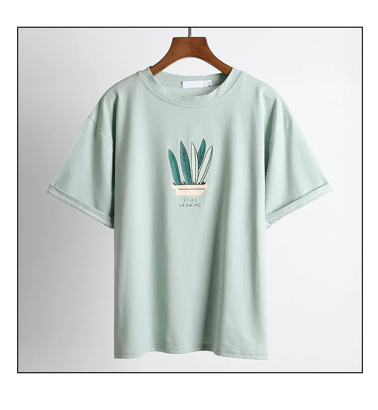 Short Sleeve T-Shirt Women Loose Minimalist Summer Popular cecWhite INS Round-Neck Half Sleeved Fresh Looking Tops T-Shirt