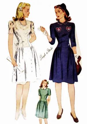 Simplicity 4876 1940's Wartime vintage dress pattern 33" bust