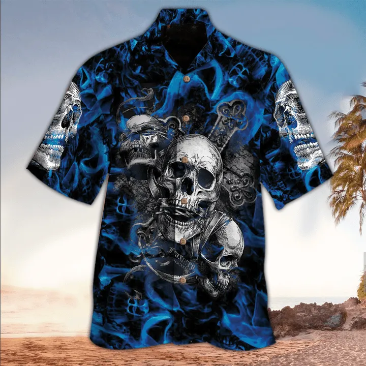 Skull 3D All printed black Hawaii Shirt, Perfect Hawaiian Shirt For Skull Lover, Hawaiian shirt for men