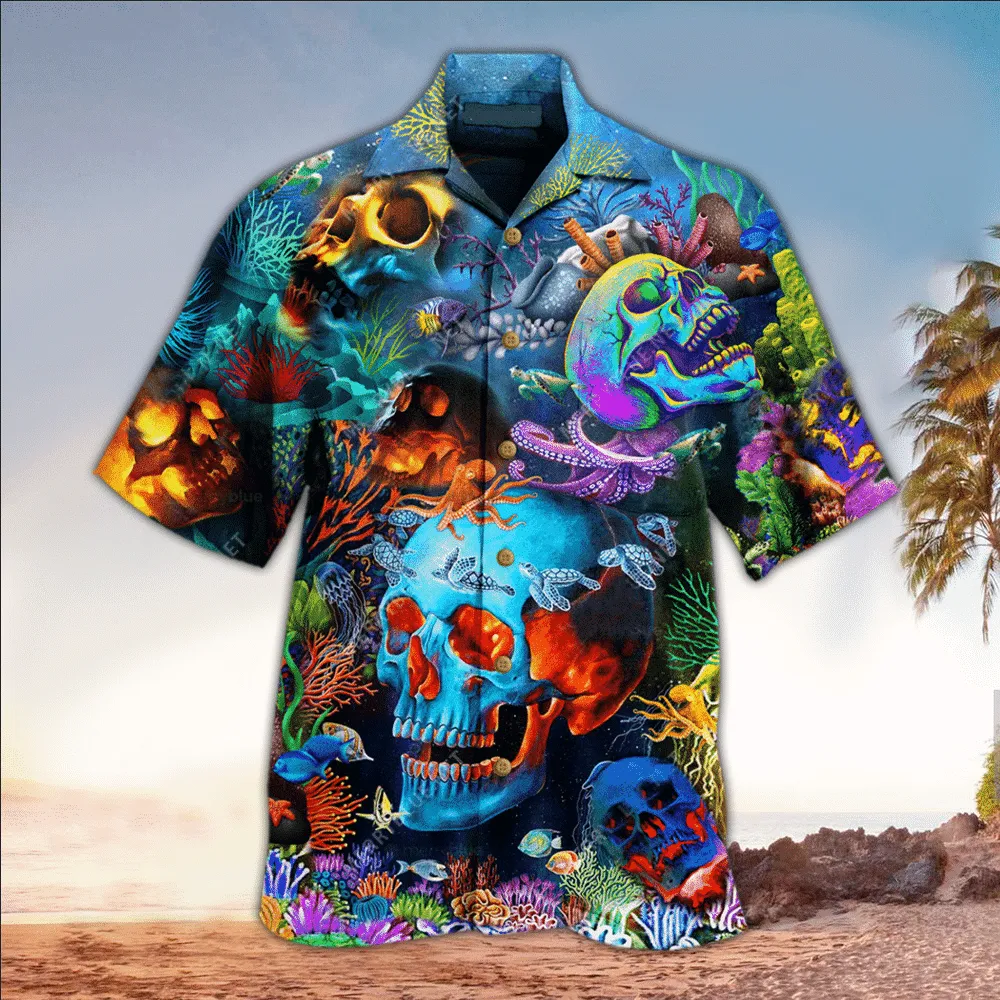 Skull 3D All printed black Hawaii Shirt, Perfect Hawaiian Shirt For Skull Lover, Hawaiian shirt for men