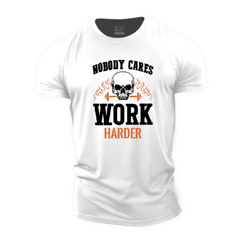 Skull Work Harder Cotton T-Shirt