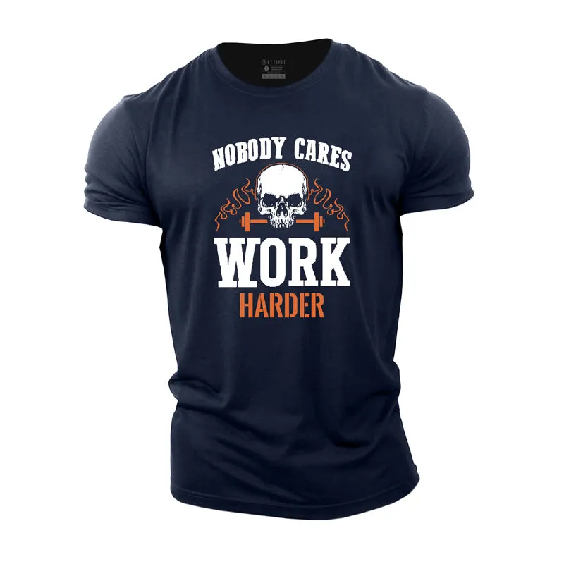 Skull Work Harder Cotton T-Shirt