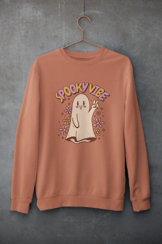 Spooky Vibe Cute Ghost Printed Sweatshirt for women
