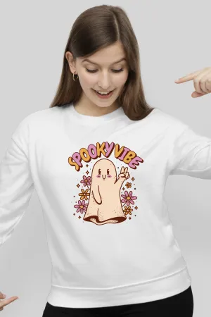 Spooky Vibe Cute Ghost Printed Sweatshirt for women