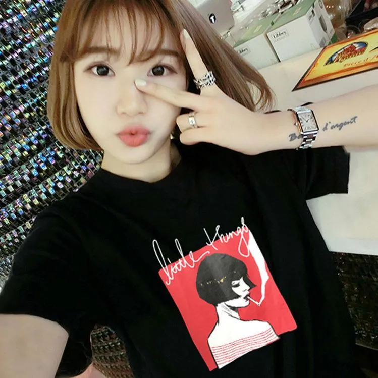 Summer Women Student Korean Girlfriends Loose White Half Sleeved Tops Minimalist Slimming Short Sleeve T-Shirt
