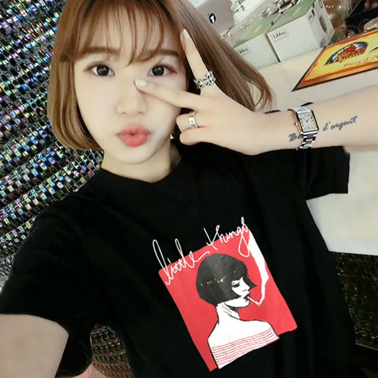 Summer Women Student Korean Girlfriends Loose White Half Sleeved Tops Minimalist Slimming Short Sleeve T-Shirt