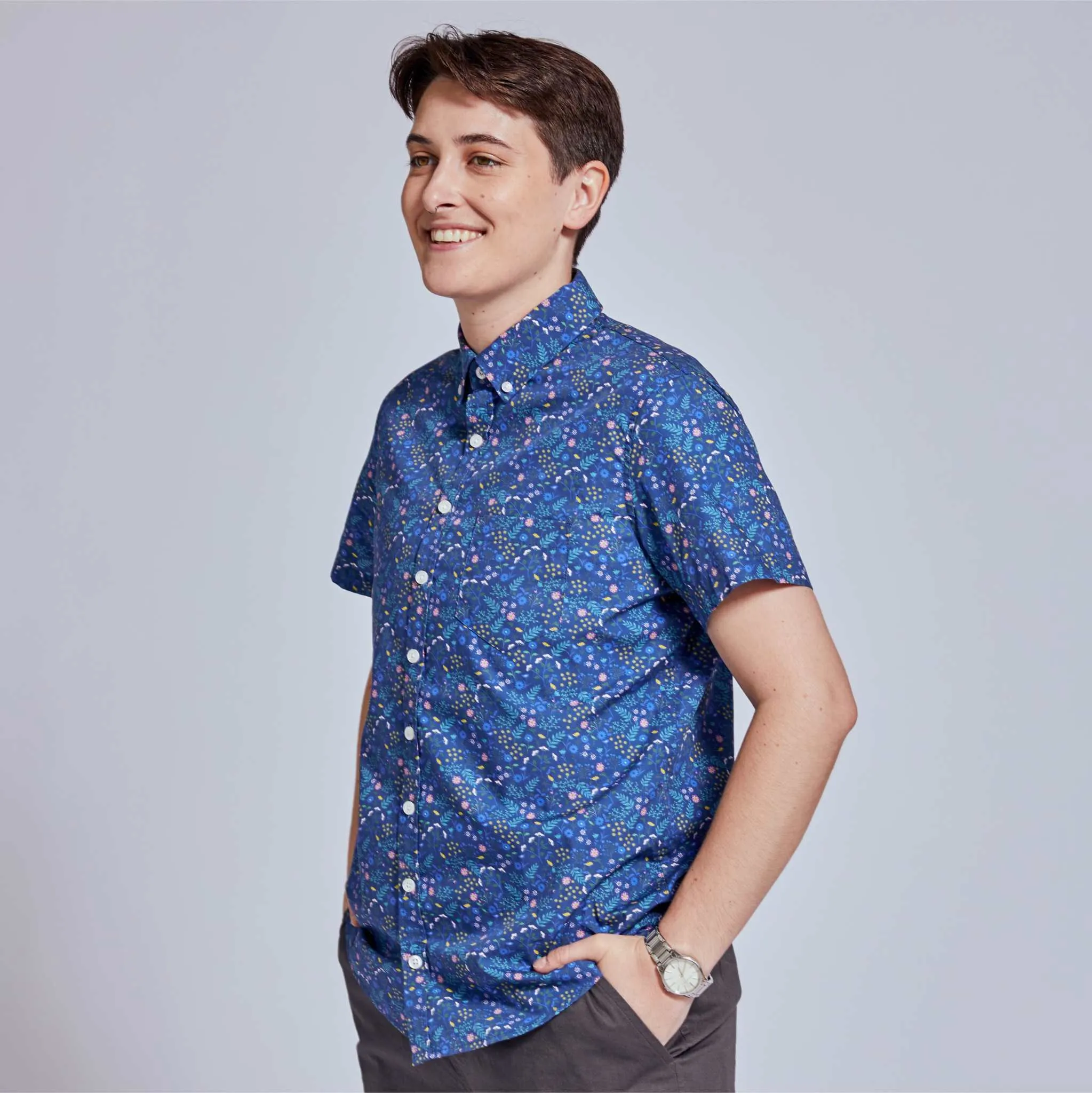 The Ray Blue Ditsy Short Sleeve Shirt