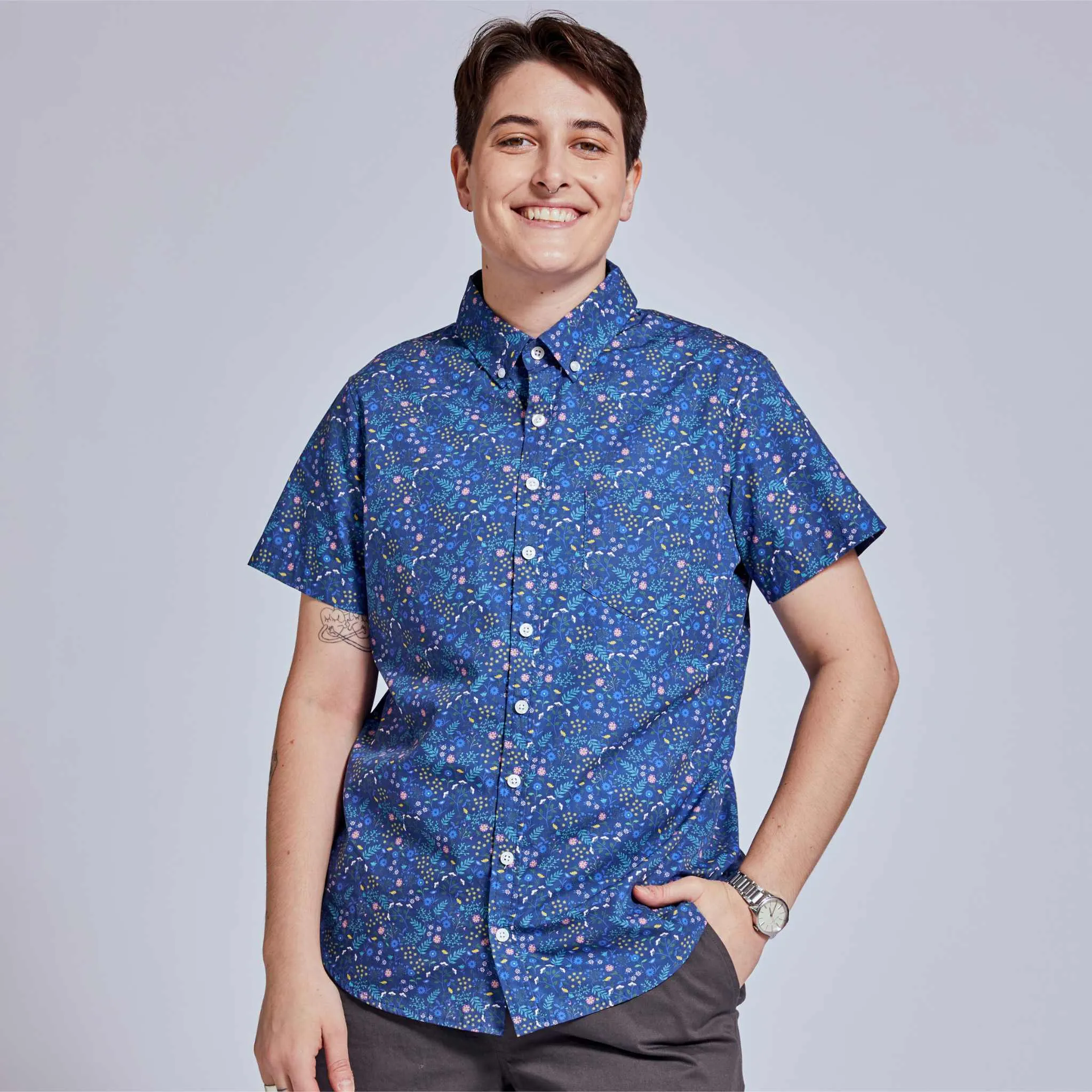 The Ray Blue Ditsy Short Sleeve Shirt