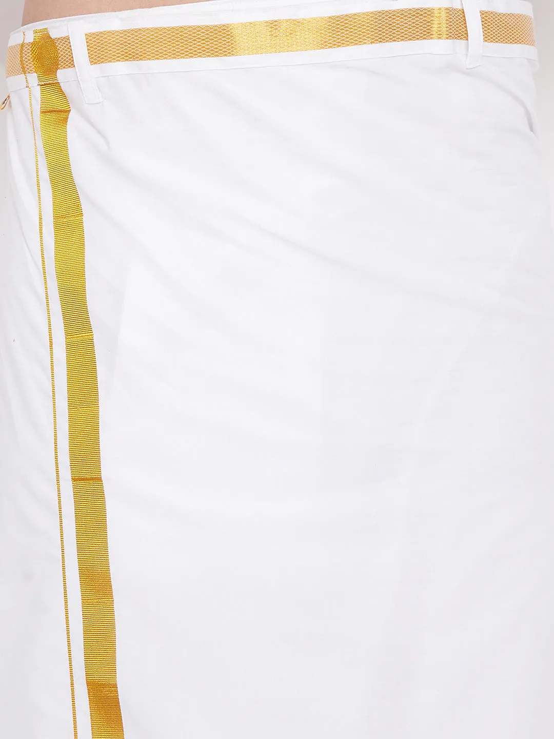 VASTRAMAY Men's Gold Silk Blend Shirt And Mundu