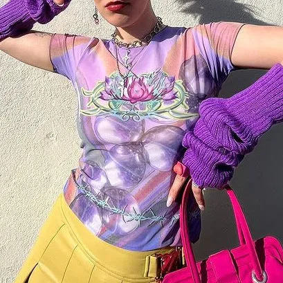 Vintage Short Sleeve Printed Crop Top