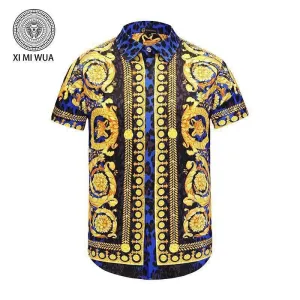 Vintage Skin Print Tiger Fit Blue Yellow short sleeve Shirts