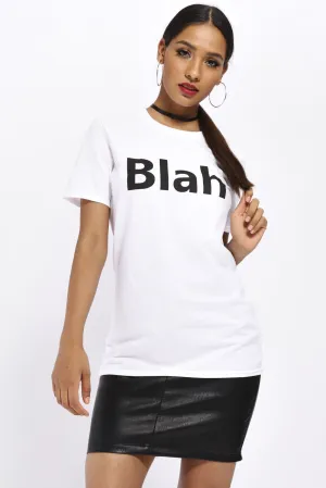 White Blah Slogan Tshirt