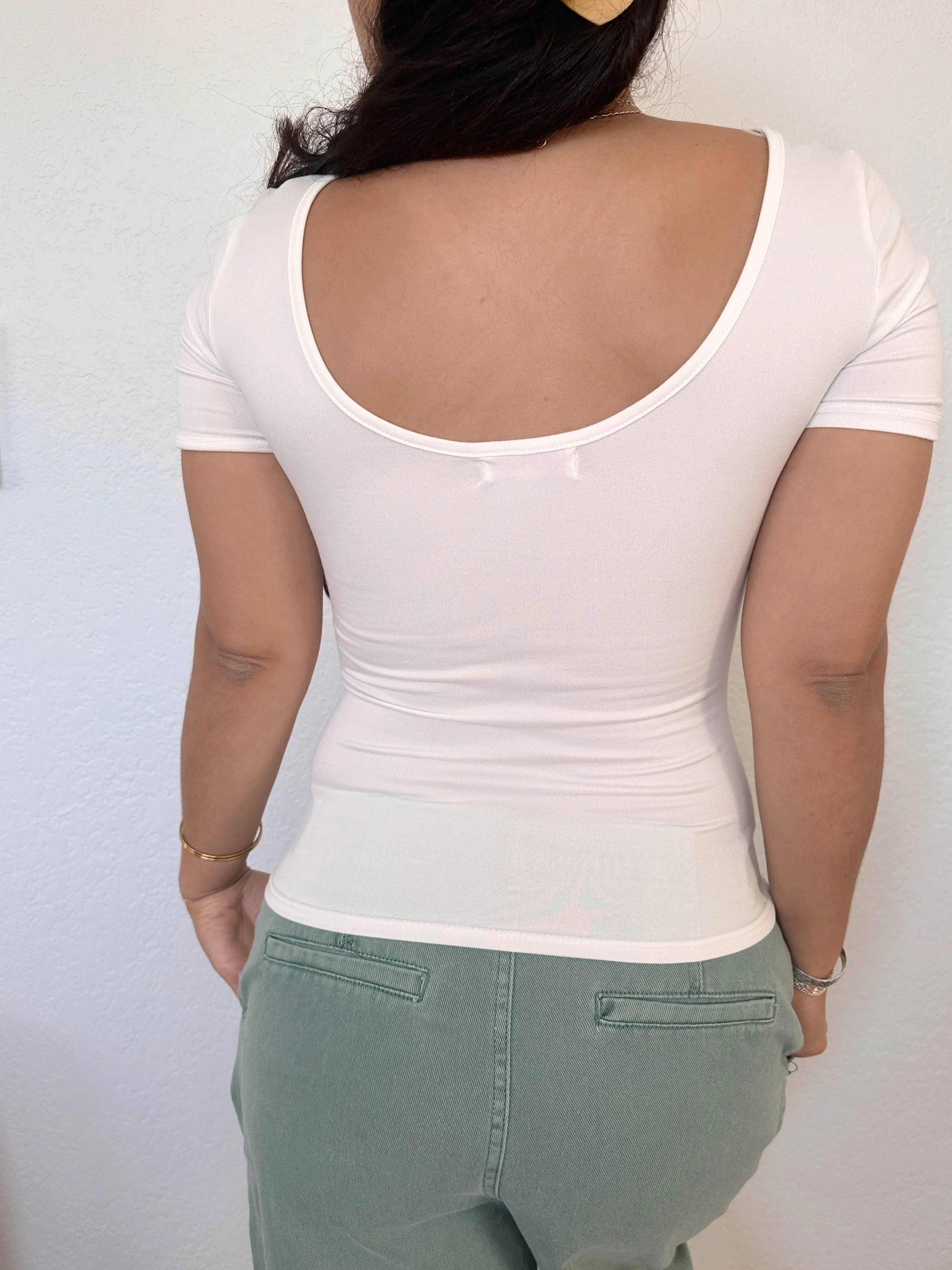 White Seamless Short Sleeve Top