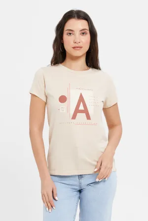 Women Beige Attitude Printed T-Shirt