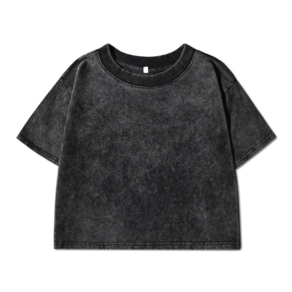 Women Cotton Crop Washed T-Shirts with Hand Picked Cherries Prints and Distressed Details