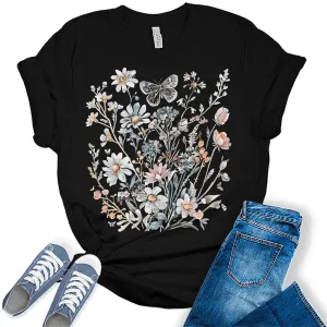 Women's Vintage Wildflower Graphic Short Sleeve Casual Trendy Shirts