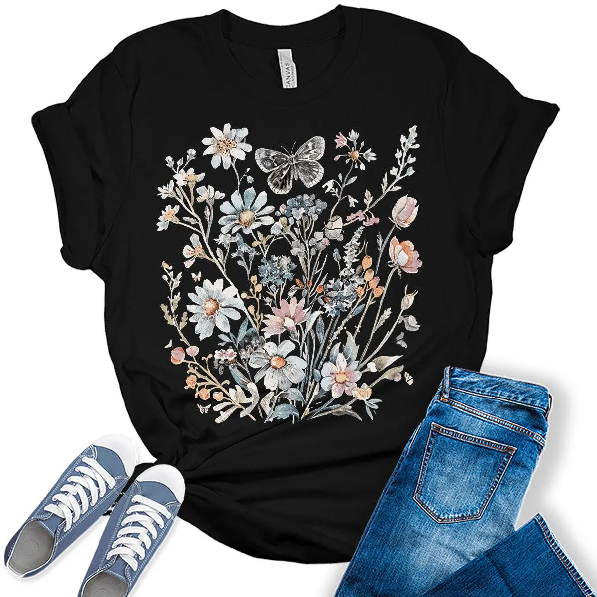 Women's Vintage Wildflower Graphic Short Sleeve Casual Trendy Shirts