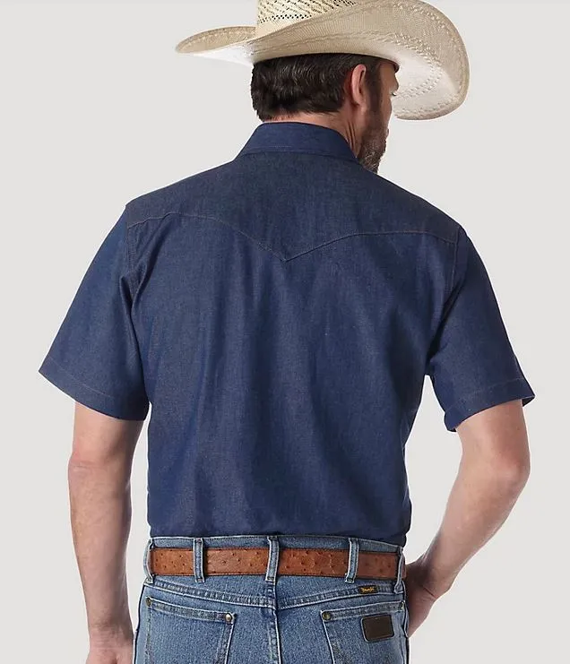 Wrangler Cowboy Cut Firm Finish Denim Short Sleeve Work Western Shirt Style MS3127B